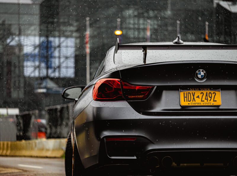 A crop of the rear of the M4 BMW shot on by the Javits center in Manhattan NYC